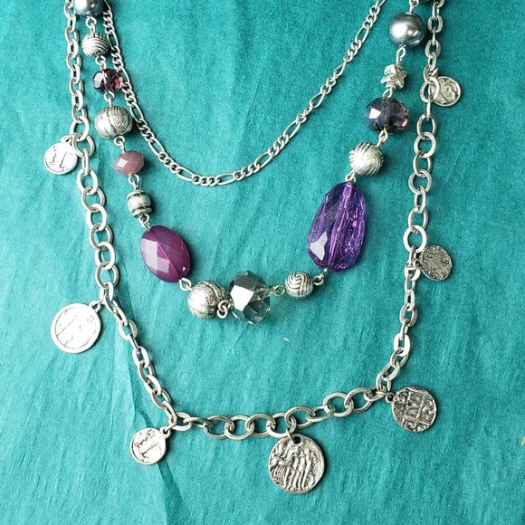 2/20$ Premier design coins and purple 3 strands necklace - Picture 1 of 6